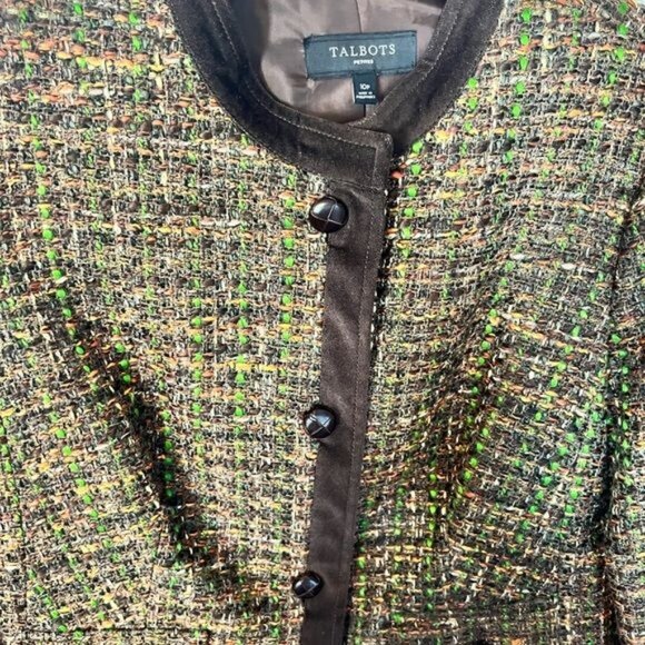 Talbots Woman's Brown Tweed Blazer Suede Trim details Jacket Size 10 Petite - Picture 5 of 11